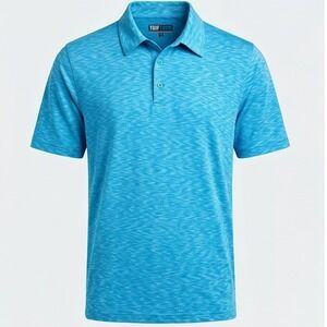 TGIF TOUR Mens L Performance Golf Polo Shirt Blue Space Dye Short Sleeve Large‎